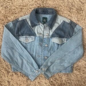 Blue Denim Patchwork Cropped Jacket